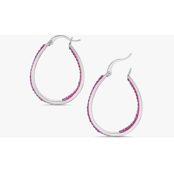 Gorgeous Oval Hot Fuschia Pink Swarovski Crystal Inside Out Hoop Earrings - Picture 6 of 6